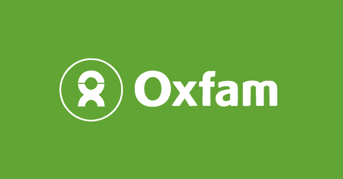 Green Oxfam logo featuring a simple circular icon and bold white text, representing the non-profit’s mission for global equality and sustainability.